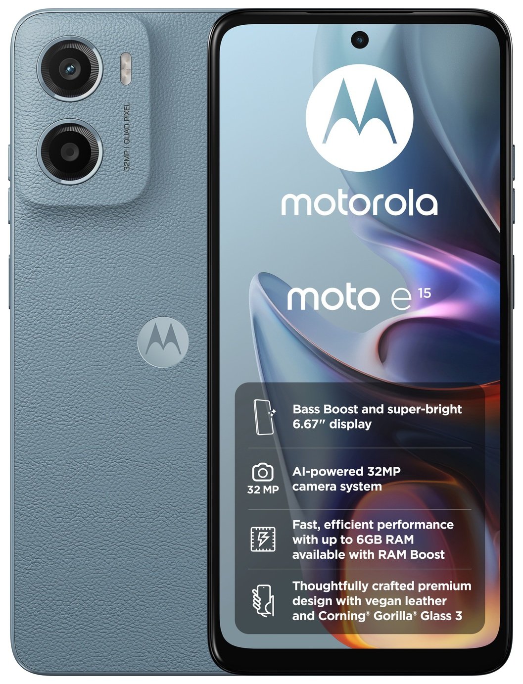 SIM Free Motorola e15 64GB Mobile Phone - Misty Blue