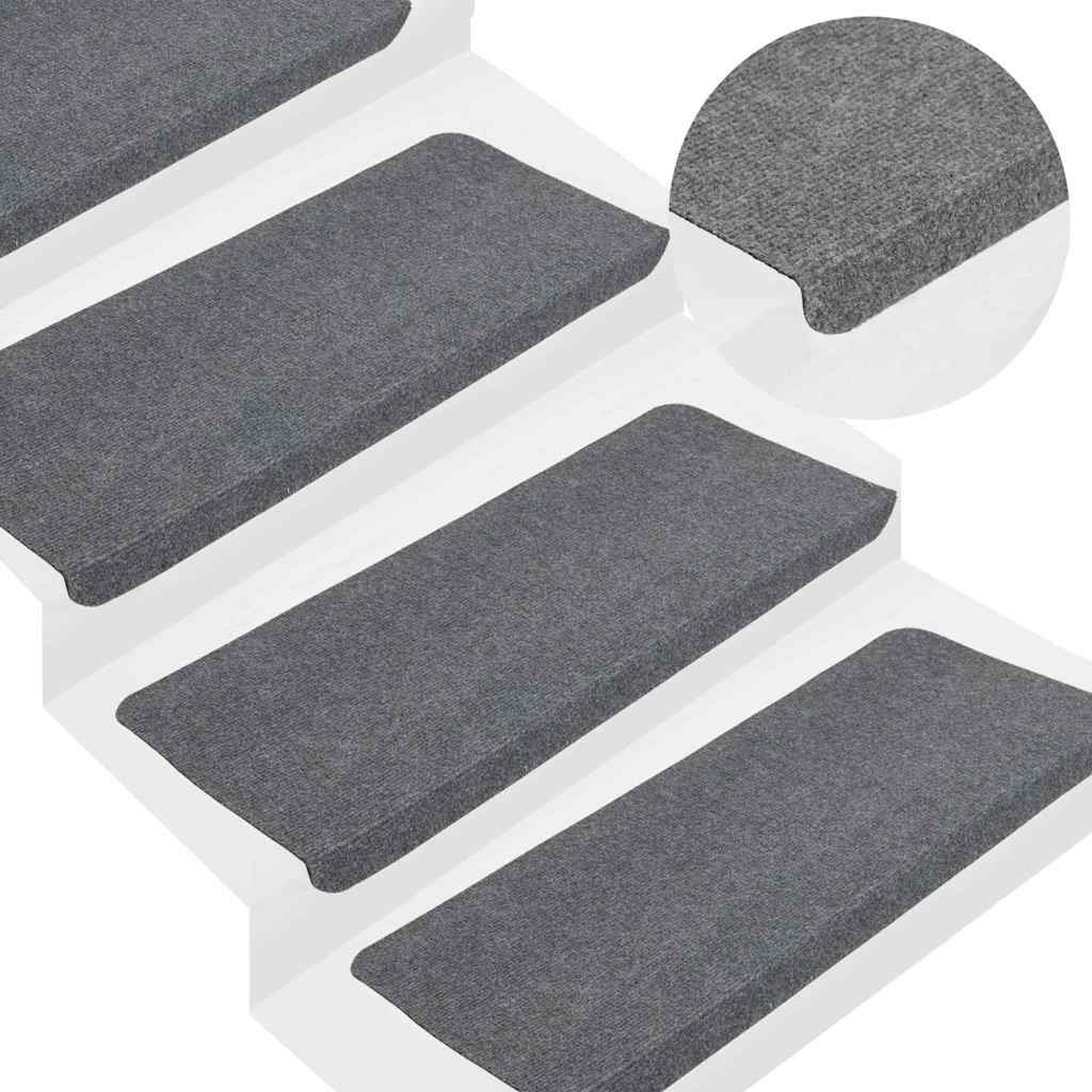 Walplus Pack of 15 Self-Adhesive Needle-Punched Stair Mats - Grey - 65 x 24.5 cm