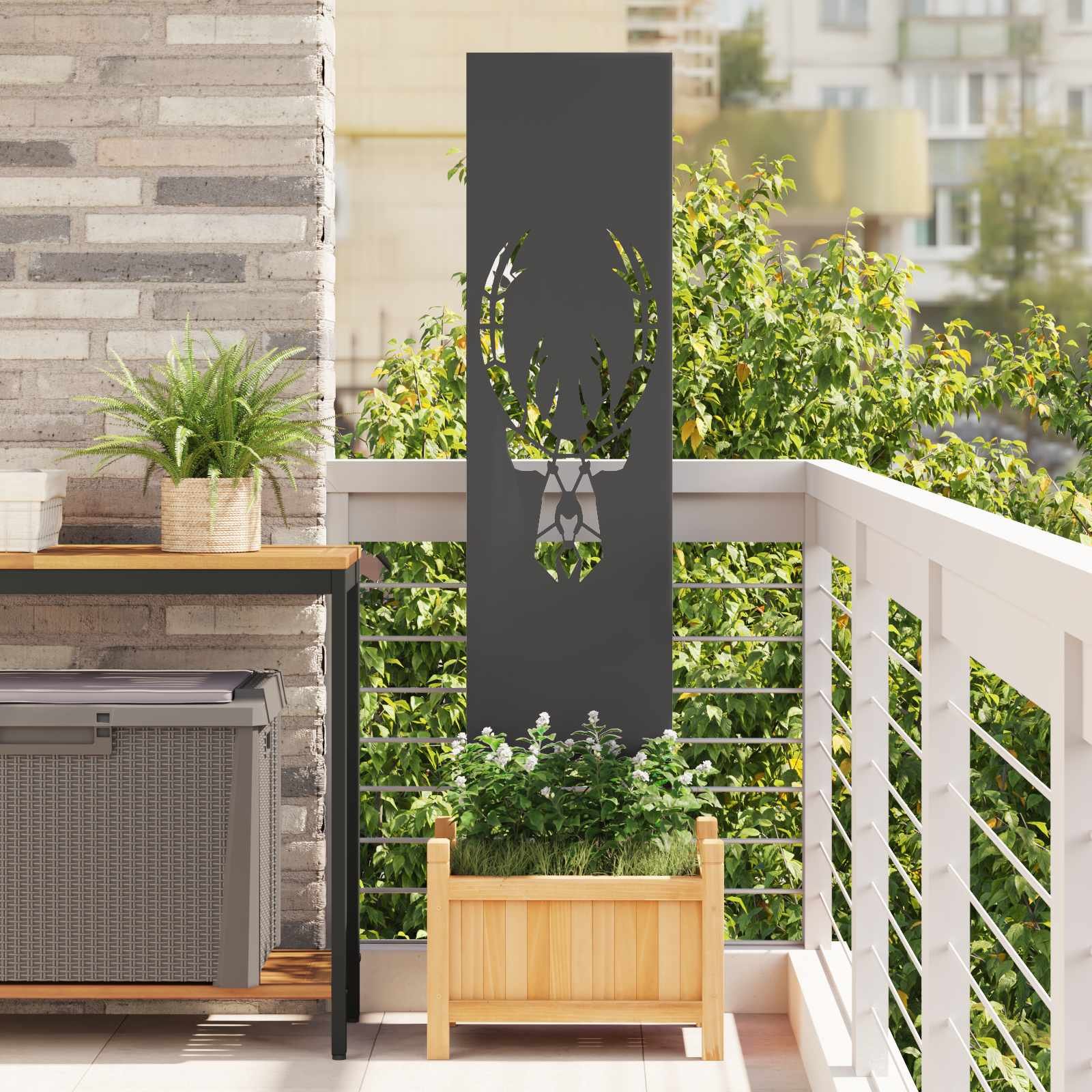 Walplus Steel Garden Antler Design Privacy Screen - Black - 32 x 1.7 x 140 cm