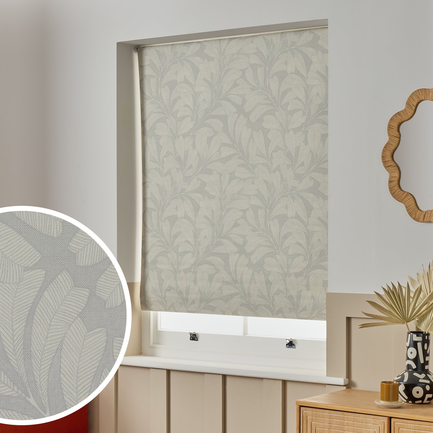 Habitat Linear Leaves Blackout Grey Roller Blind - 180cm