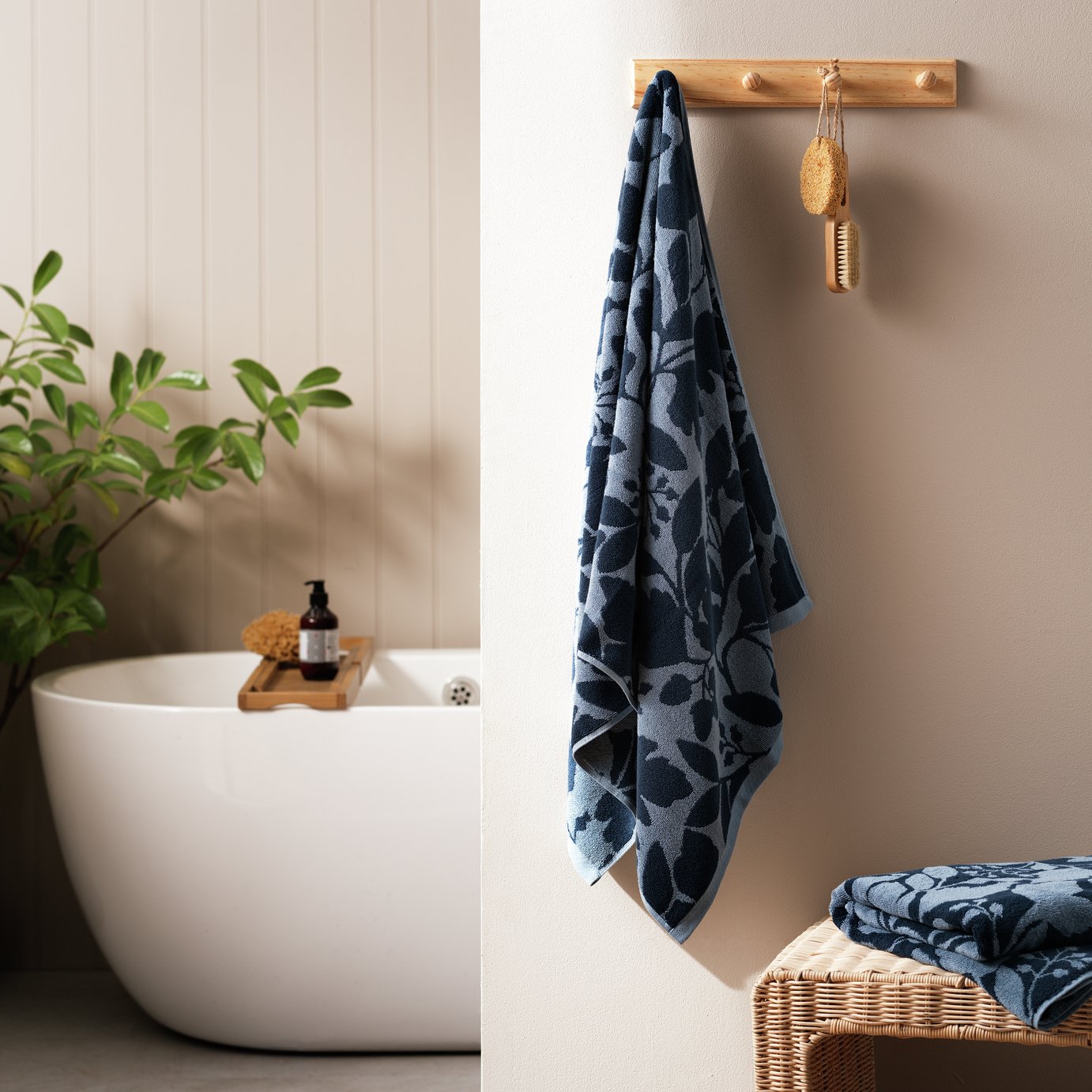 Habitat Foliage Bath Sheet - Navy