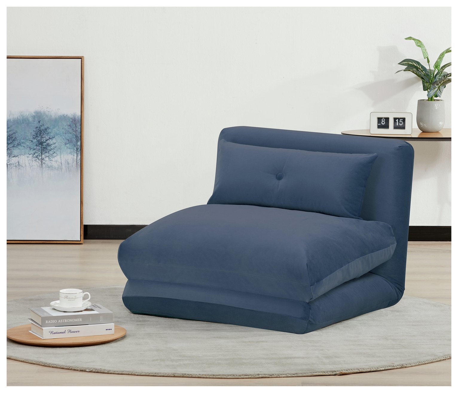 Habitat Lexi Single Velvet Chairbed - Navy