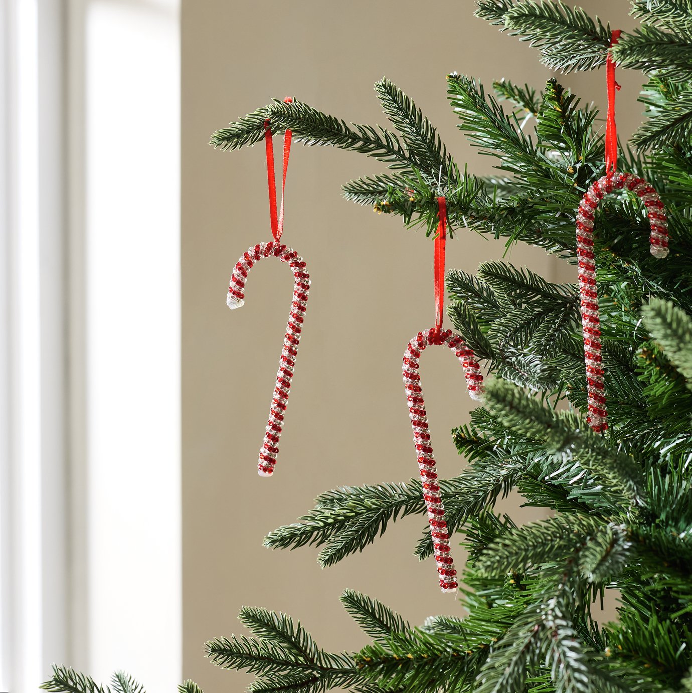 Habitat Pack of 3 Beaded Candycanes Christmas Ornament