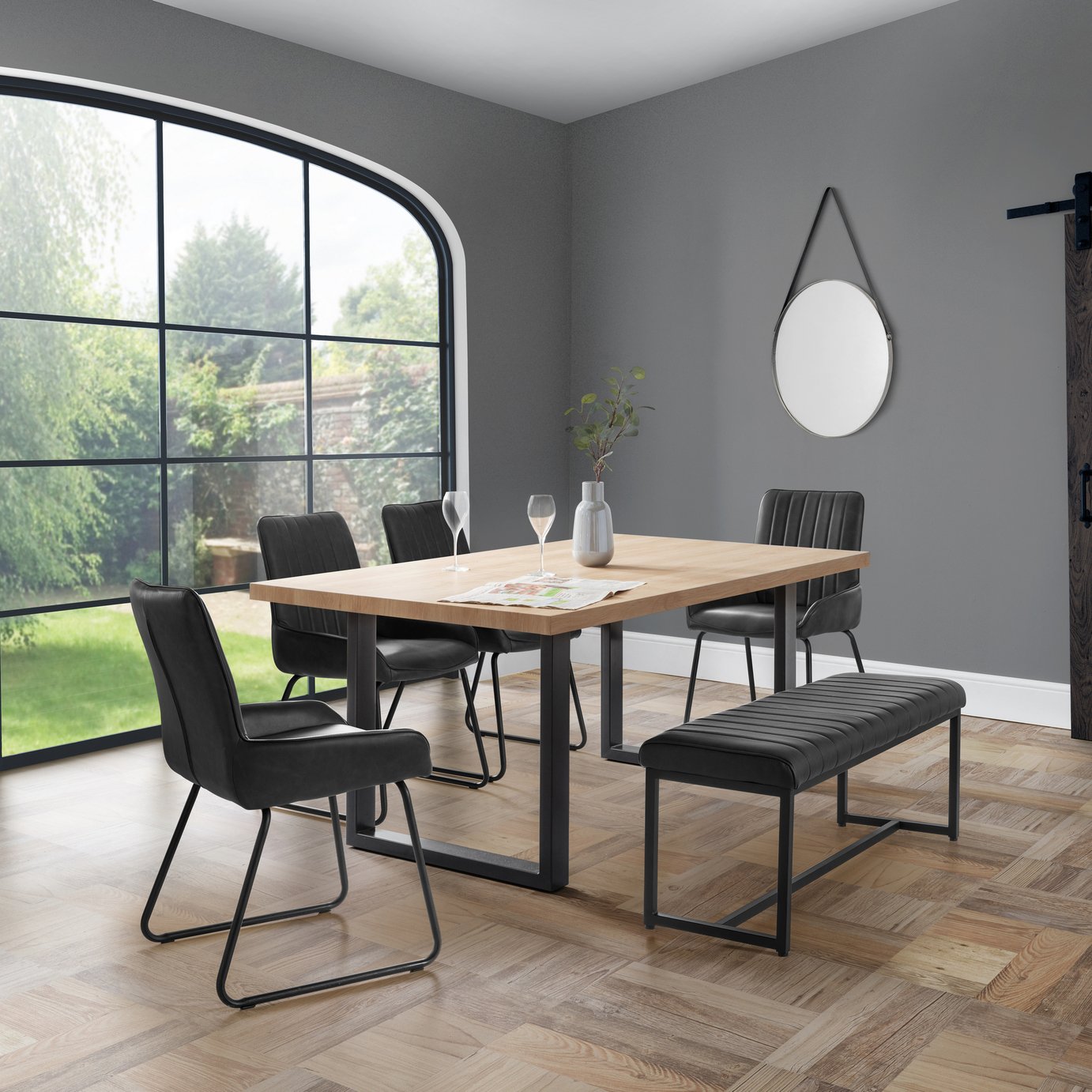 Julian Bowen Soho Faux Leather Dining Bench - Charcoal