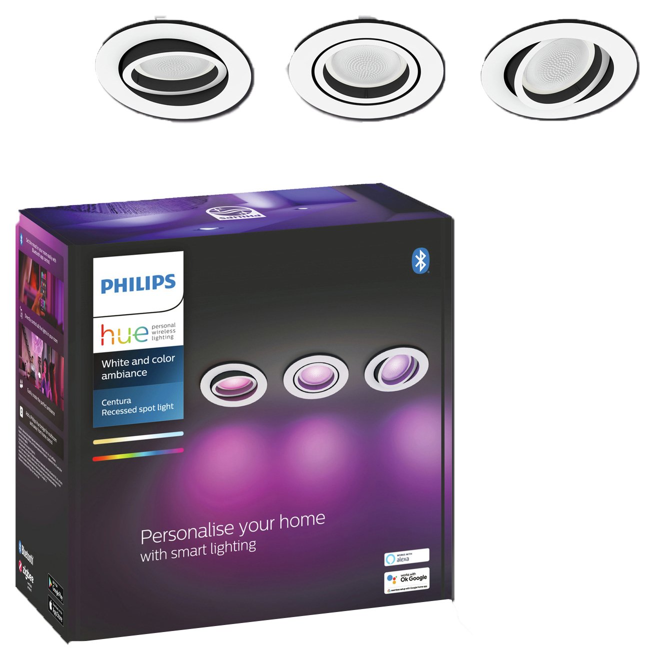 Philips Hue Centura White & Colour LED Spotlight - 3 Pack