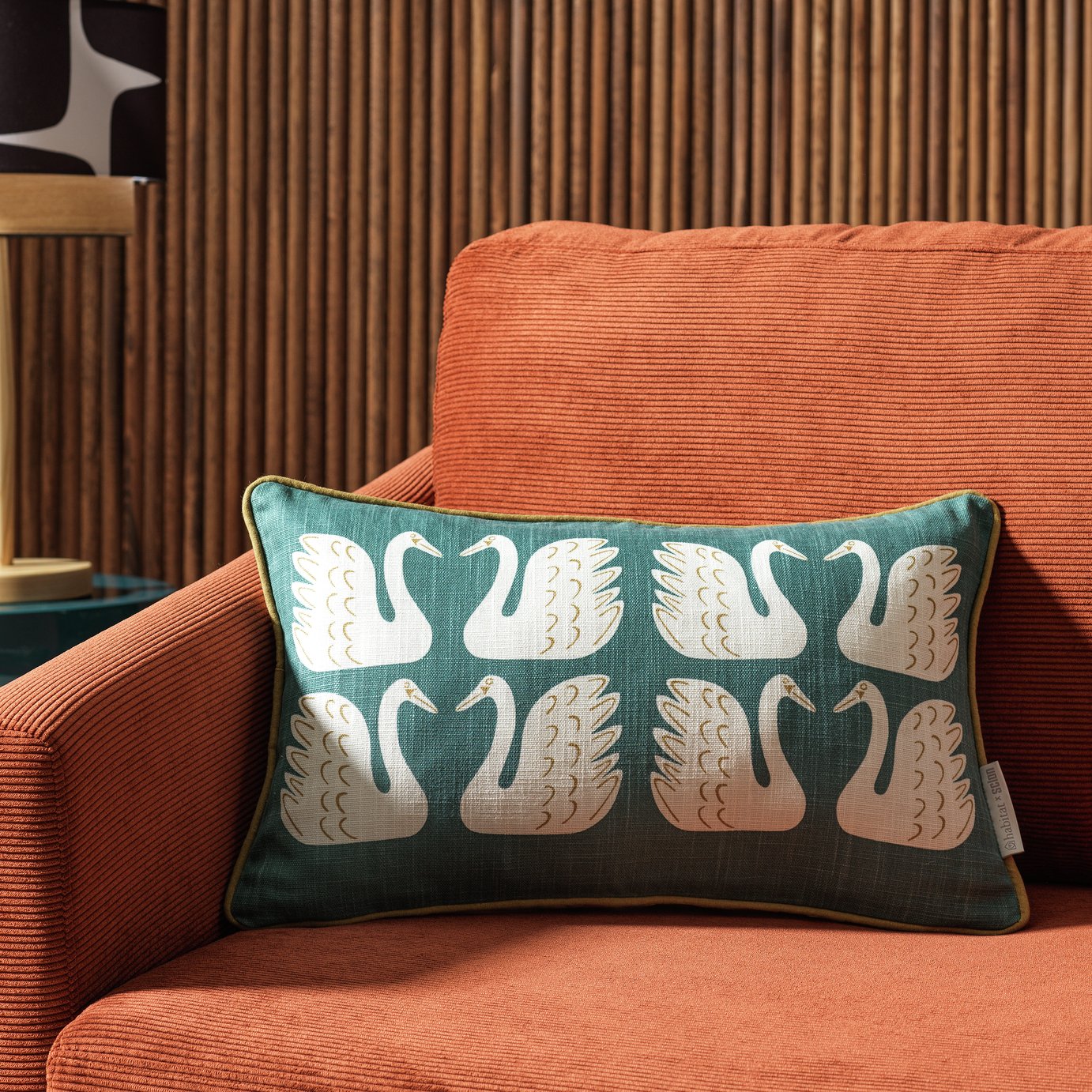 Habitat x Scion Swim Swam Swan Cushion - Green - 30x50cm 