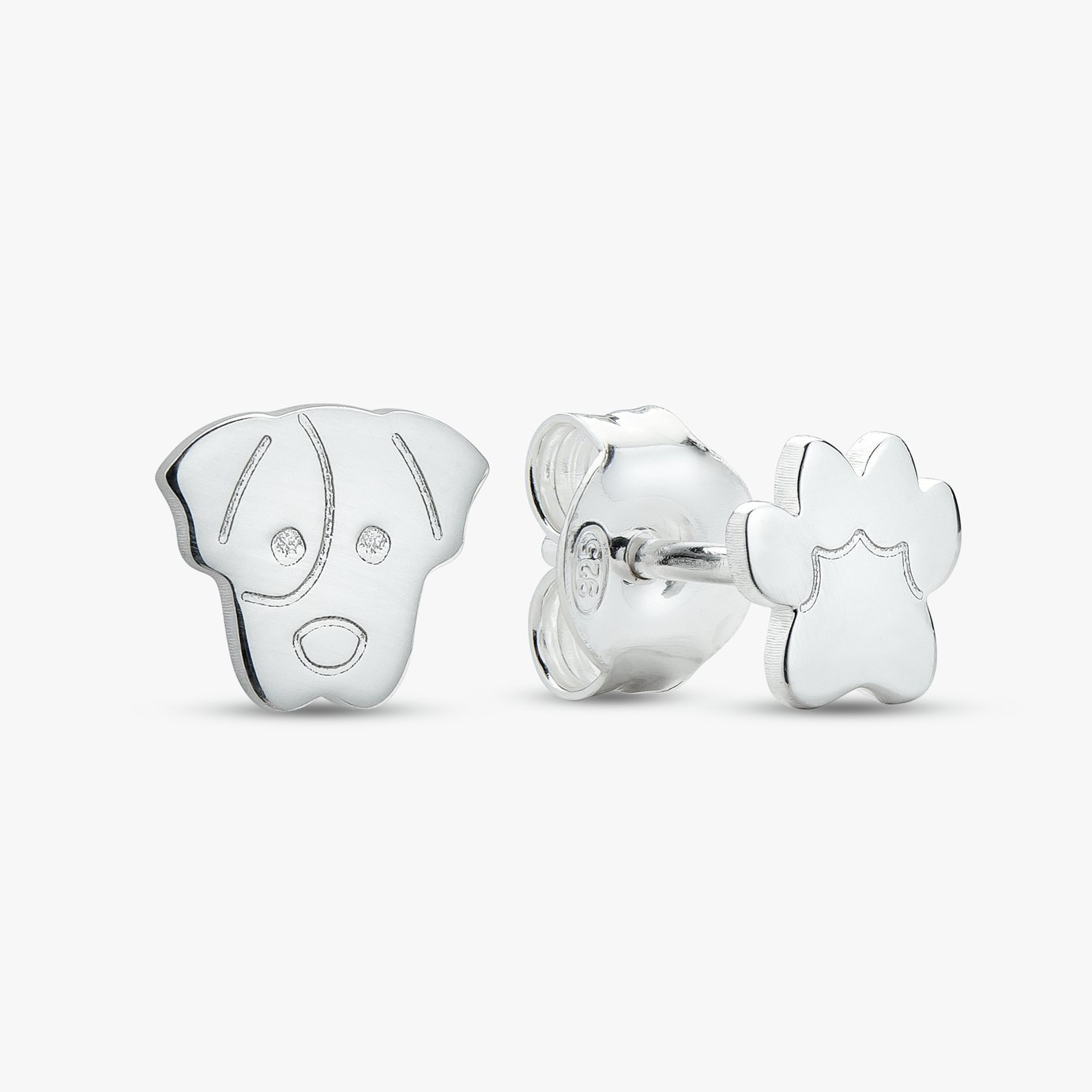 Revere Sterling Silver Paw and Dog Face Stud Earrings 