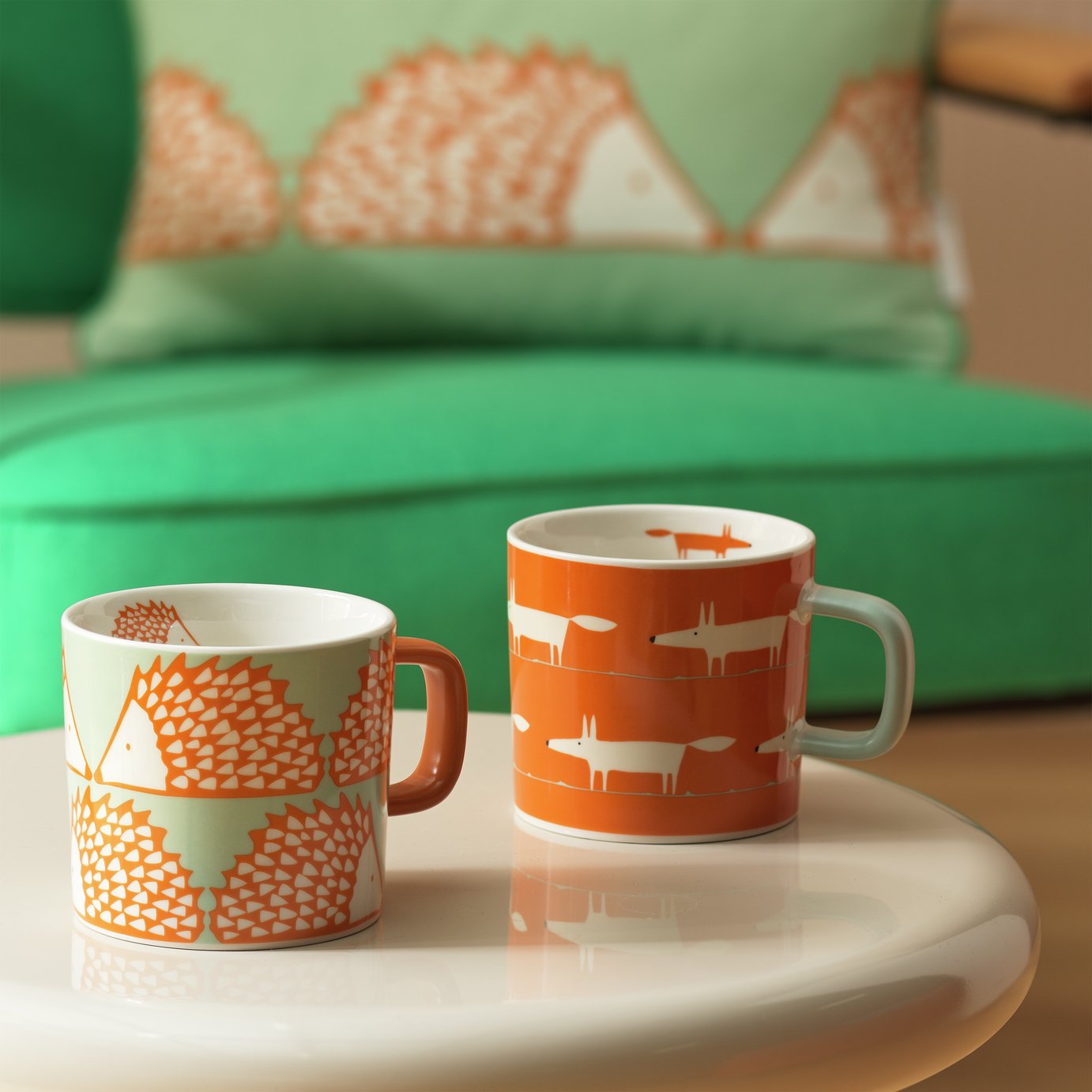 Habitat x Scion Mr Fox Hedgehog Set of 4 Mugs - Orange