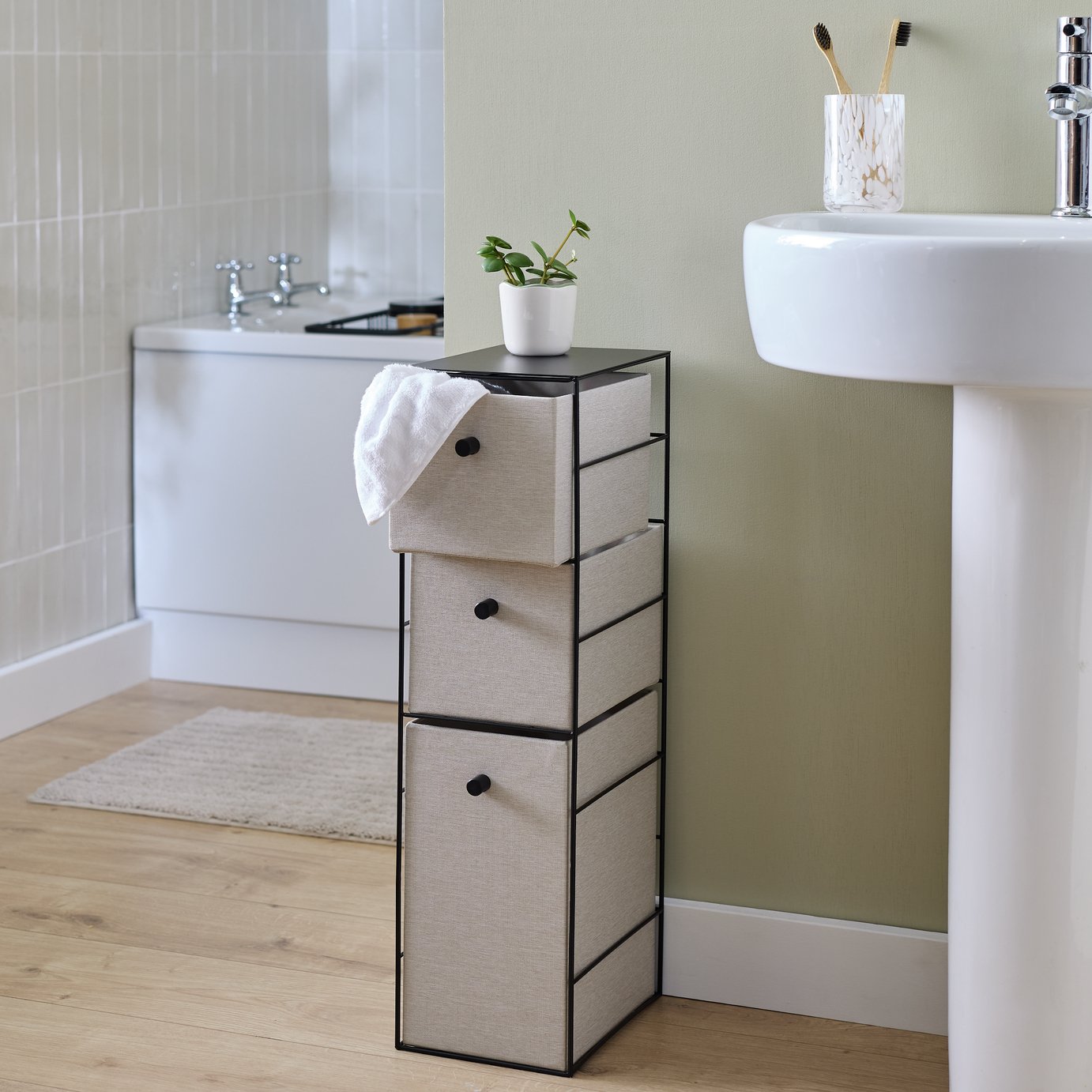 Argos Home 3 Drawer Linen Storage Tower - Cream