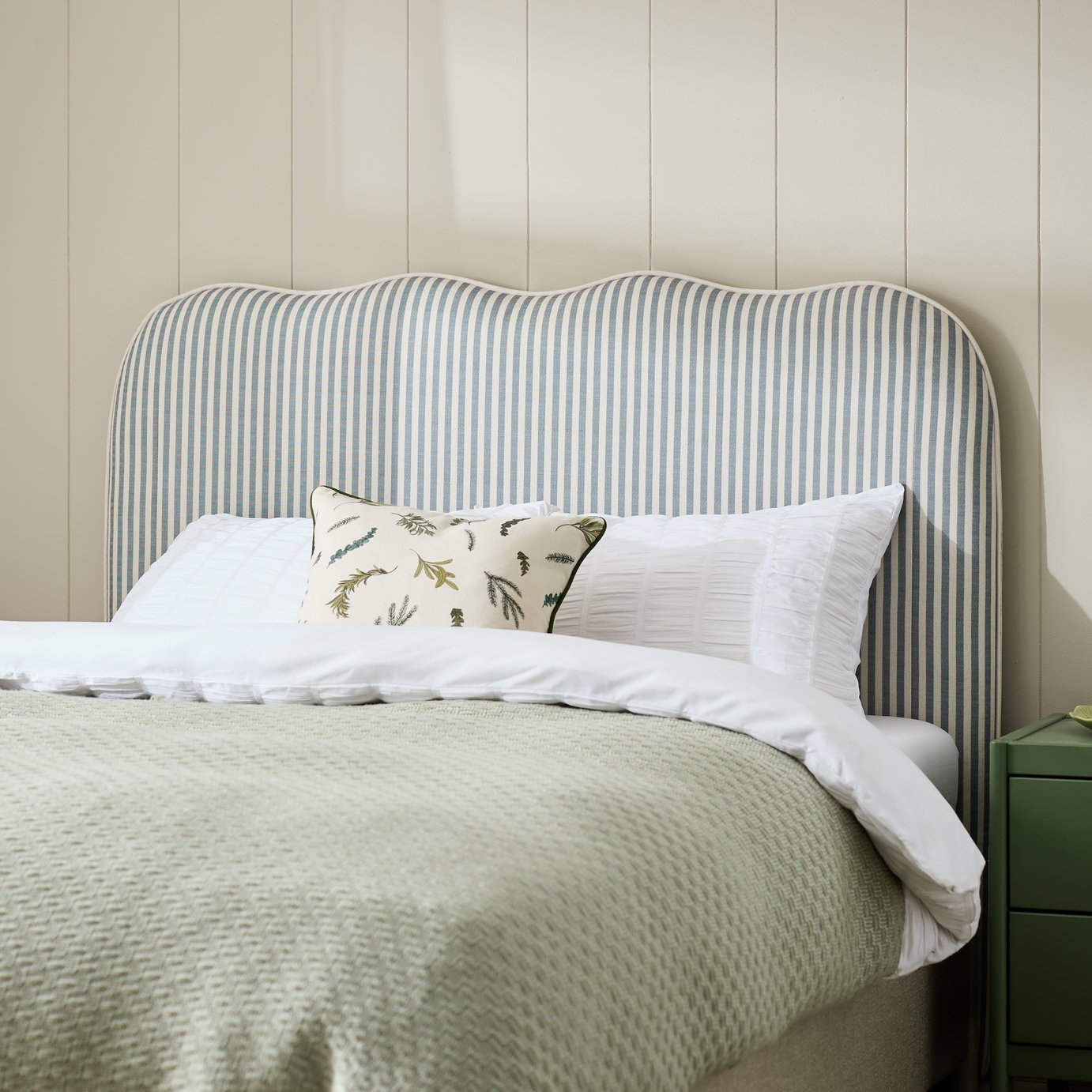 Habitat Onda Linen Kingsize Headboard - Stripe Sage