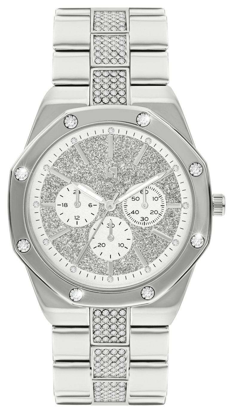 Spirit Ladies Silver Tone Stone Set Bracelet Watch