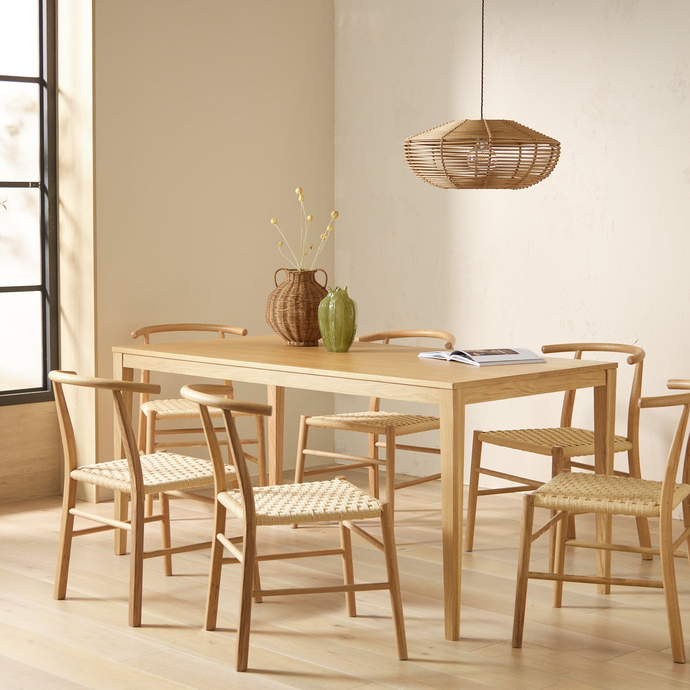 Habitat Garcia Extending Oak Dining Table & 6 Oak Chairs
