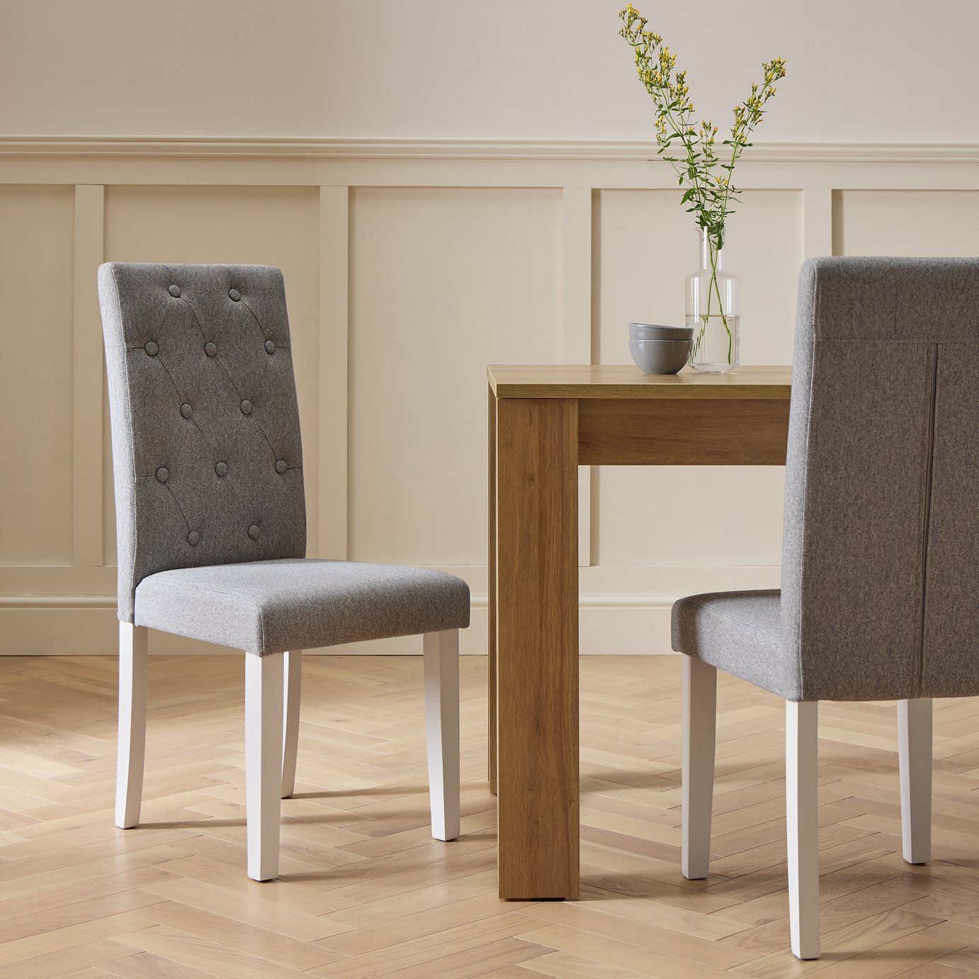 Argos Home Pair of Tweed Fabric Dining Chairs - Grey