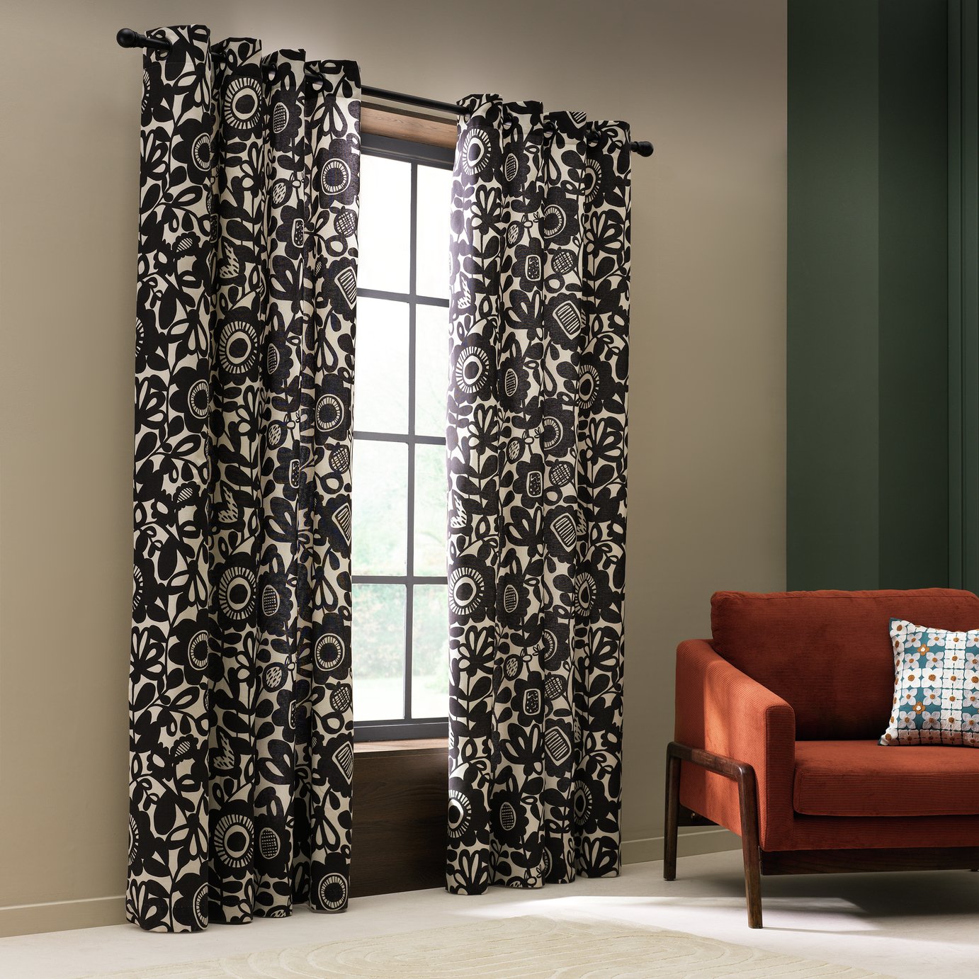 Habitat x Scion Eyelet Curtains - Black & white - 168x229cm