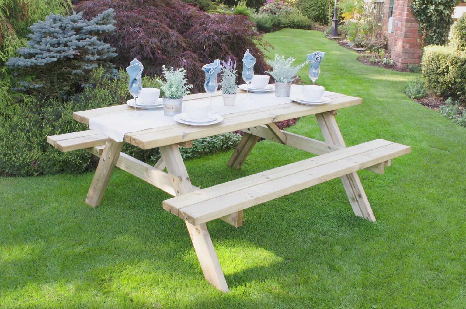 Forest Garden 8 Seater Wooden Rectangular Picnic Table 