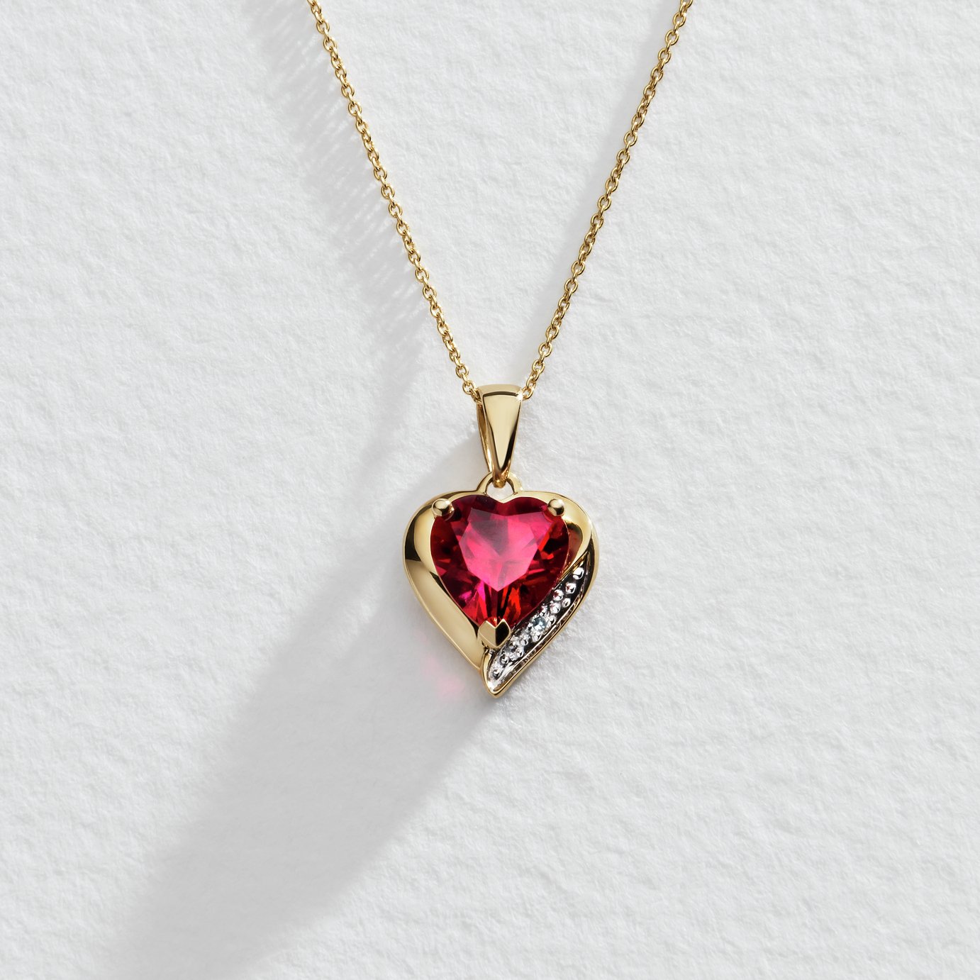 Revere 9ct Created Ruby & Diamond Pendant Necklace