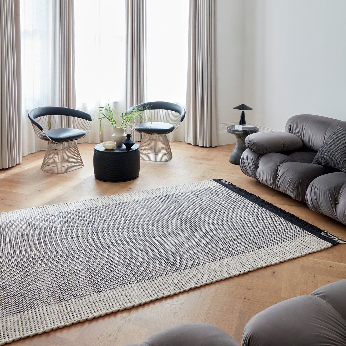 Asiatic Avalon Beige & Black Wool Flatweave Rug - 120x170cm