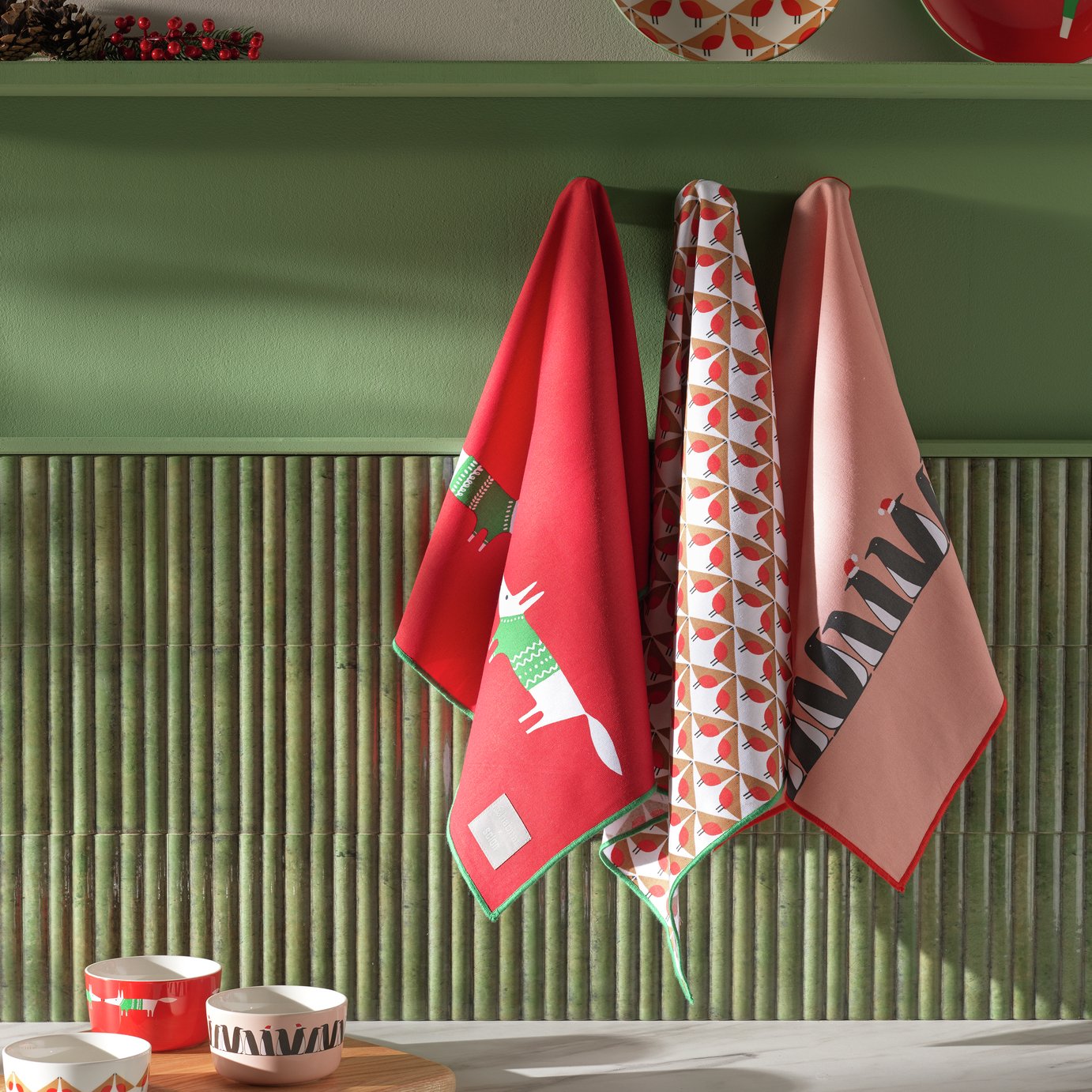 Habitat x Scion Christmas Pack of 3 Tea Towels