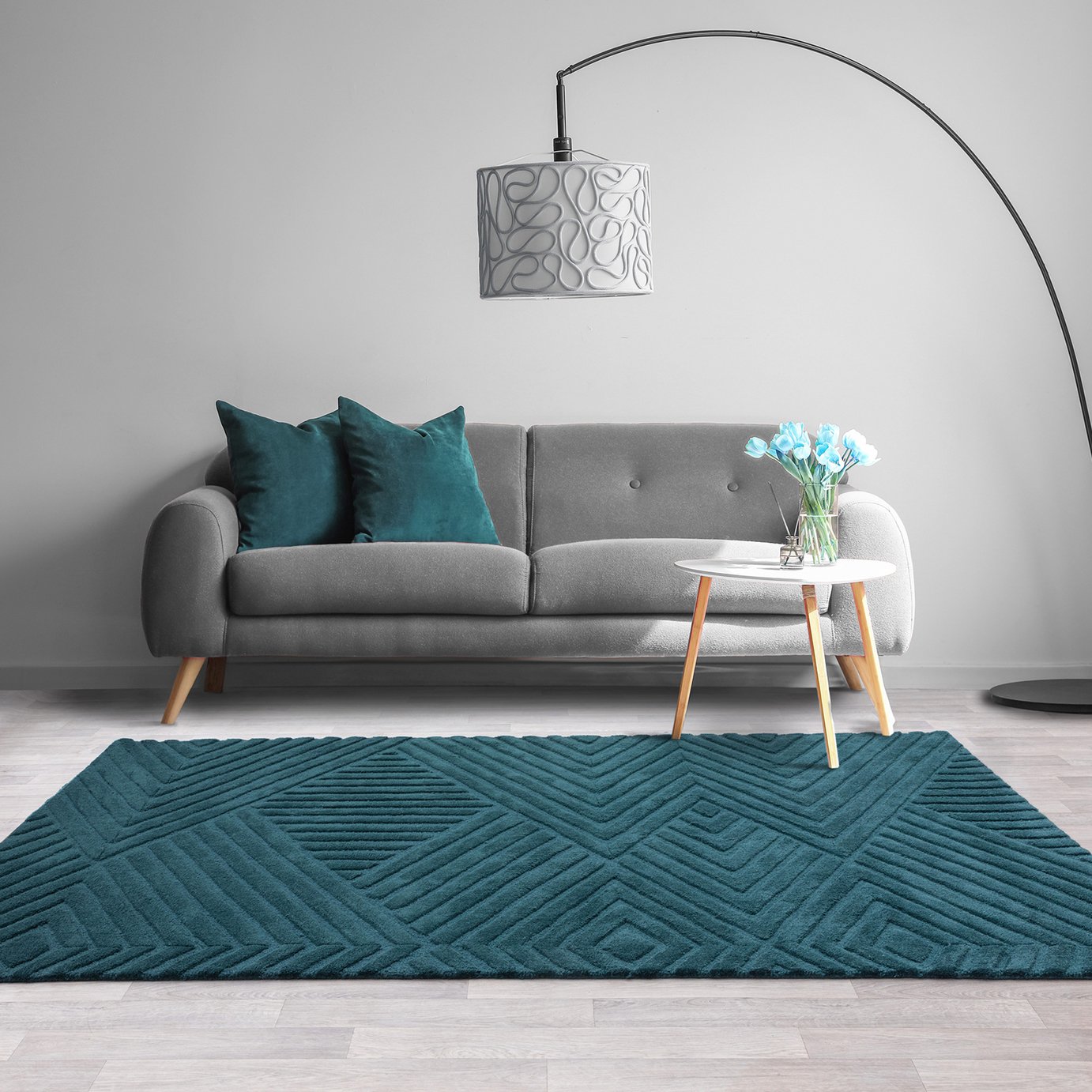 Asiatic Hague Teal Wool Cut Pile Rug - 120x170cm