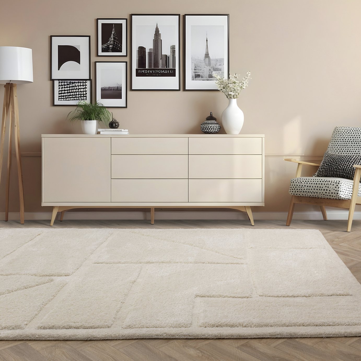 Asiatic Horizon Ivory Cut Pile Rug - 170x120cm