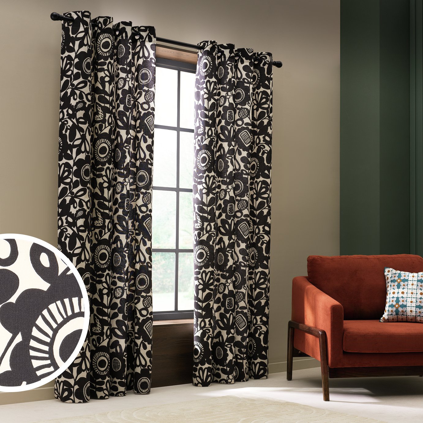 Habitat x Scion Eyelet Curtains - Black & white - 168x183cm