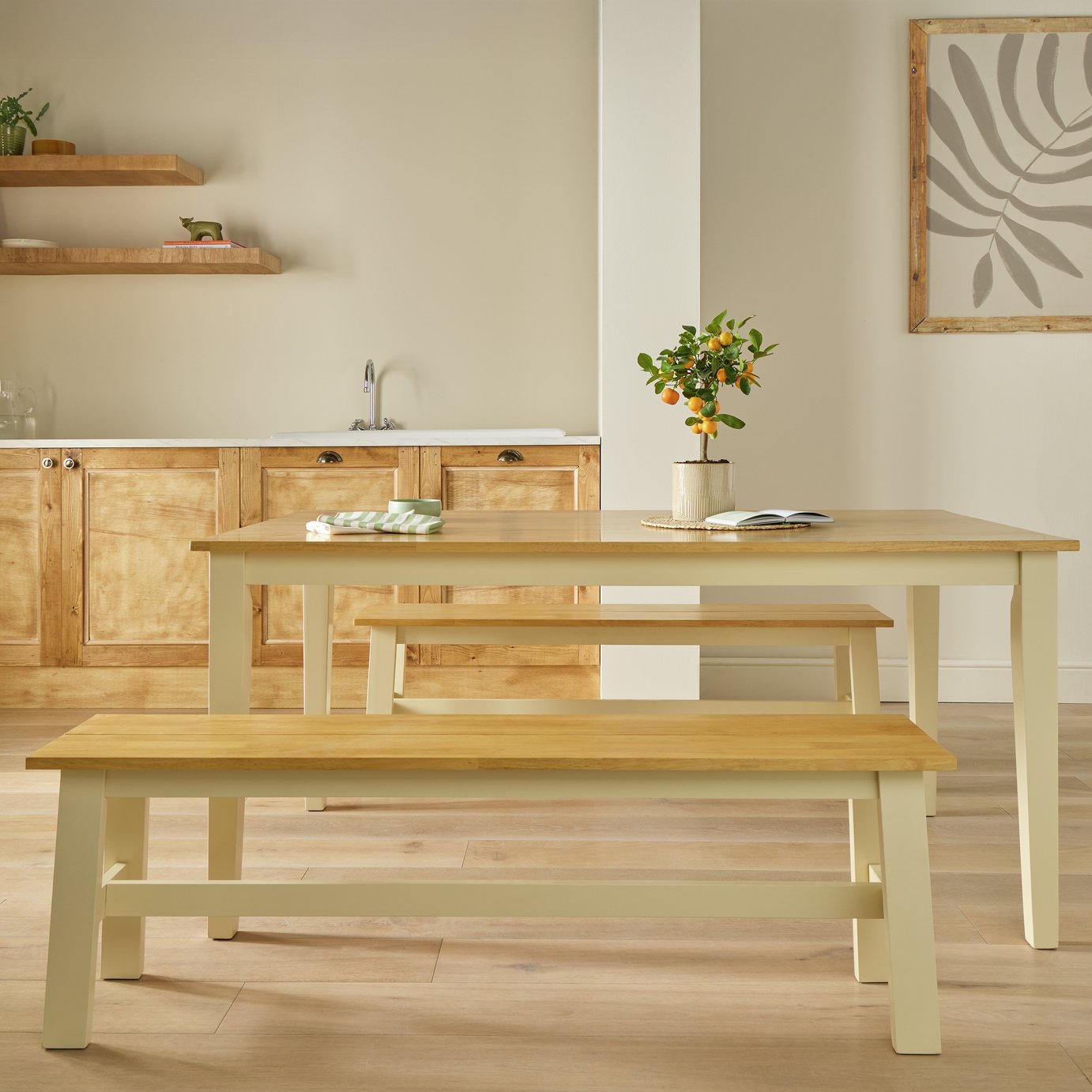 Argos Home Chicago Cream Dining Table & 2 Cream Benches