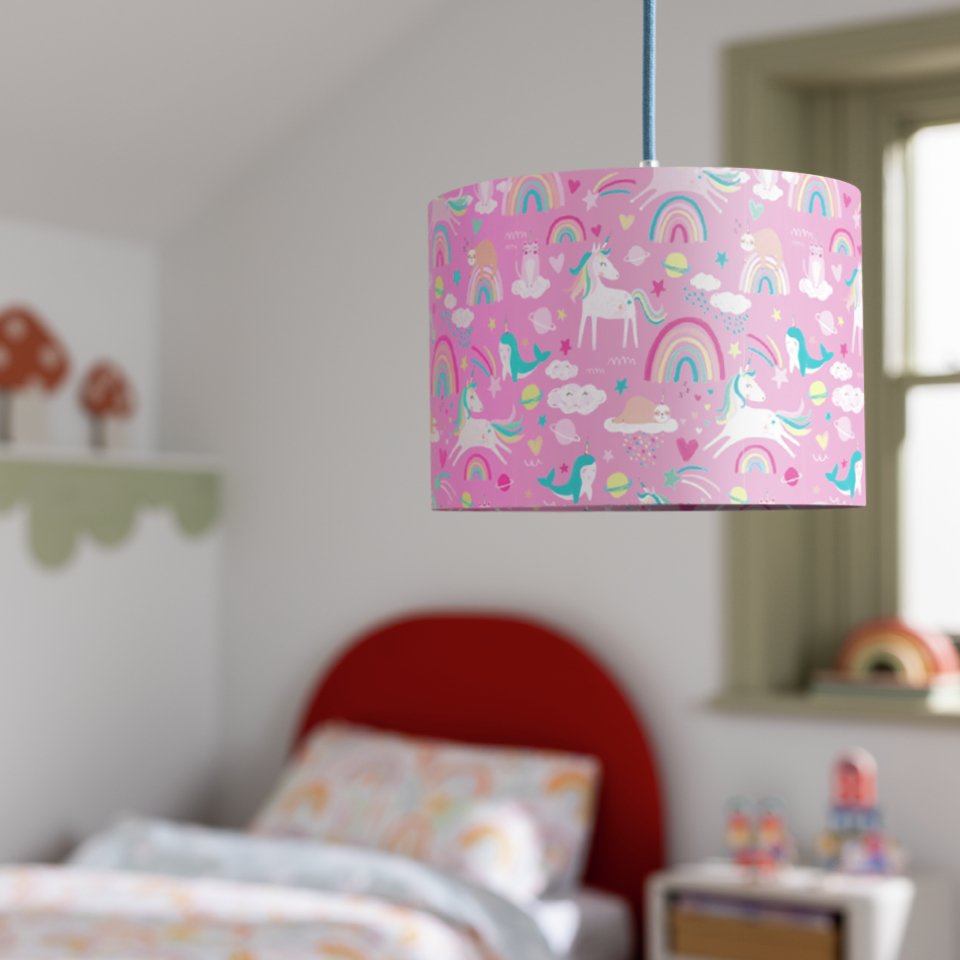 Habitat Unicorn Print Pink Easy Fit Lampshade - 25cm