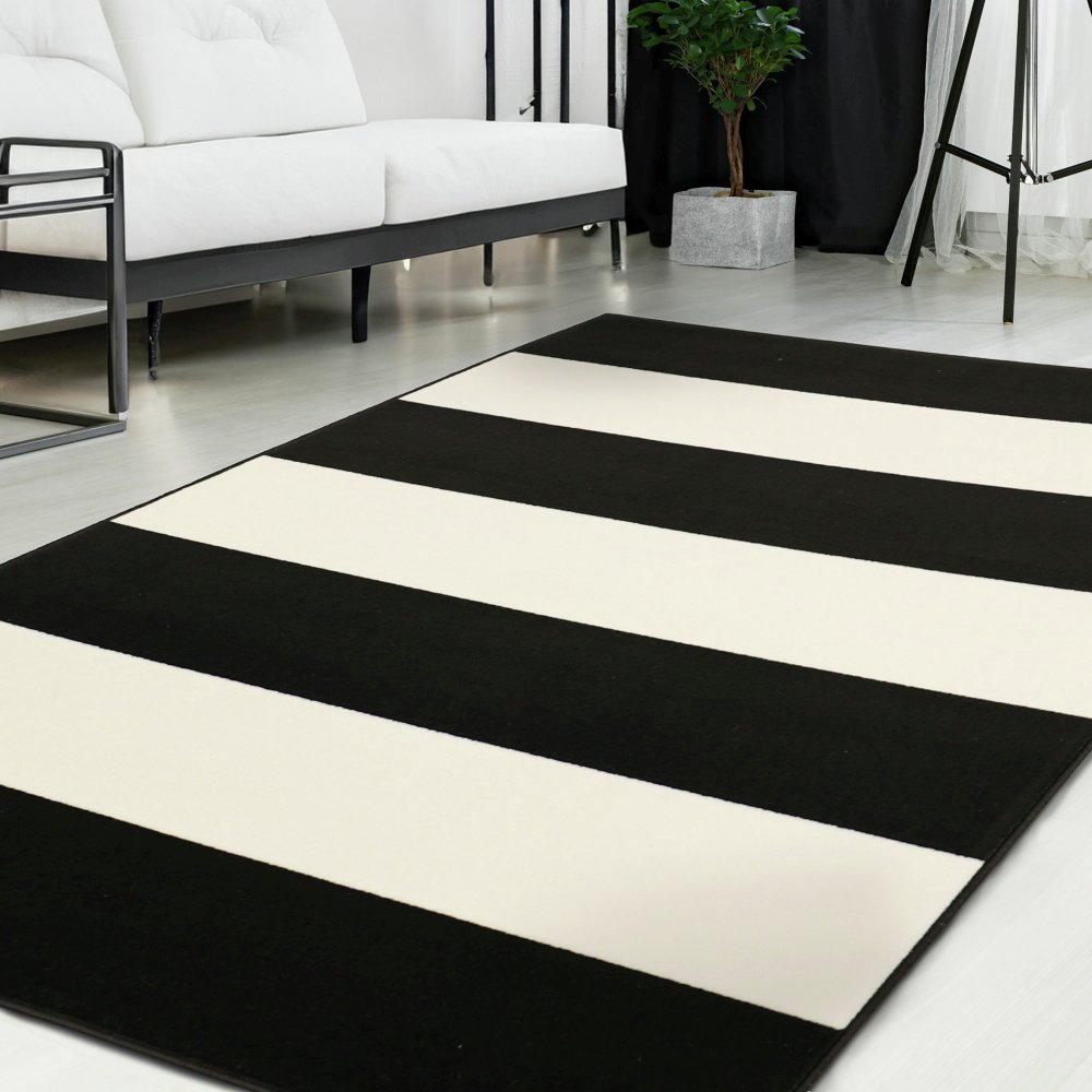 Homemaker Maestro Bold Stripe Black Cut Pile Rug