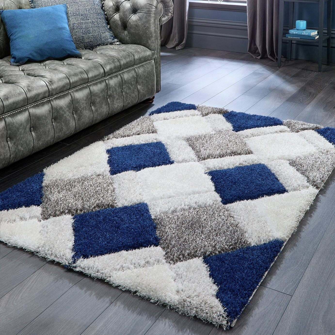 Origins 3D Geometric Navy Shaggy Rug - 160x230cm