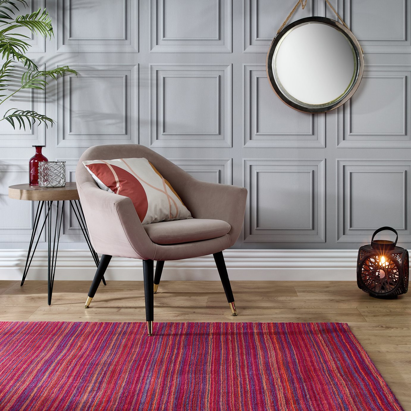 Origins Fine Stripe Red Wool Short Pile Rug