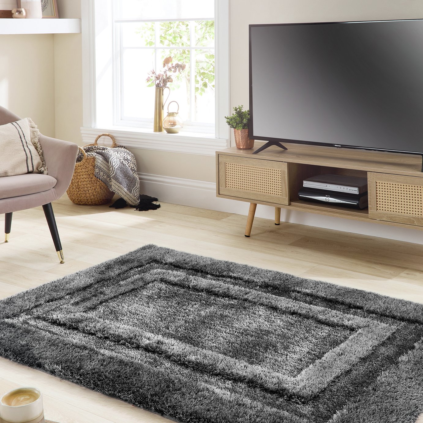 Origins Frame Charcoal Shaggy Rug