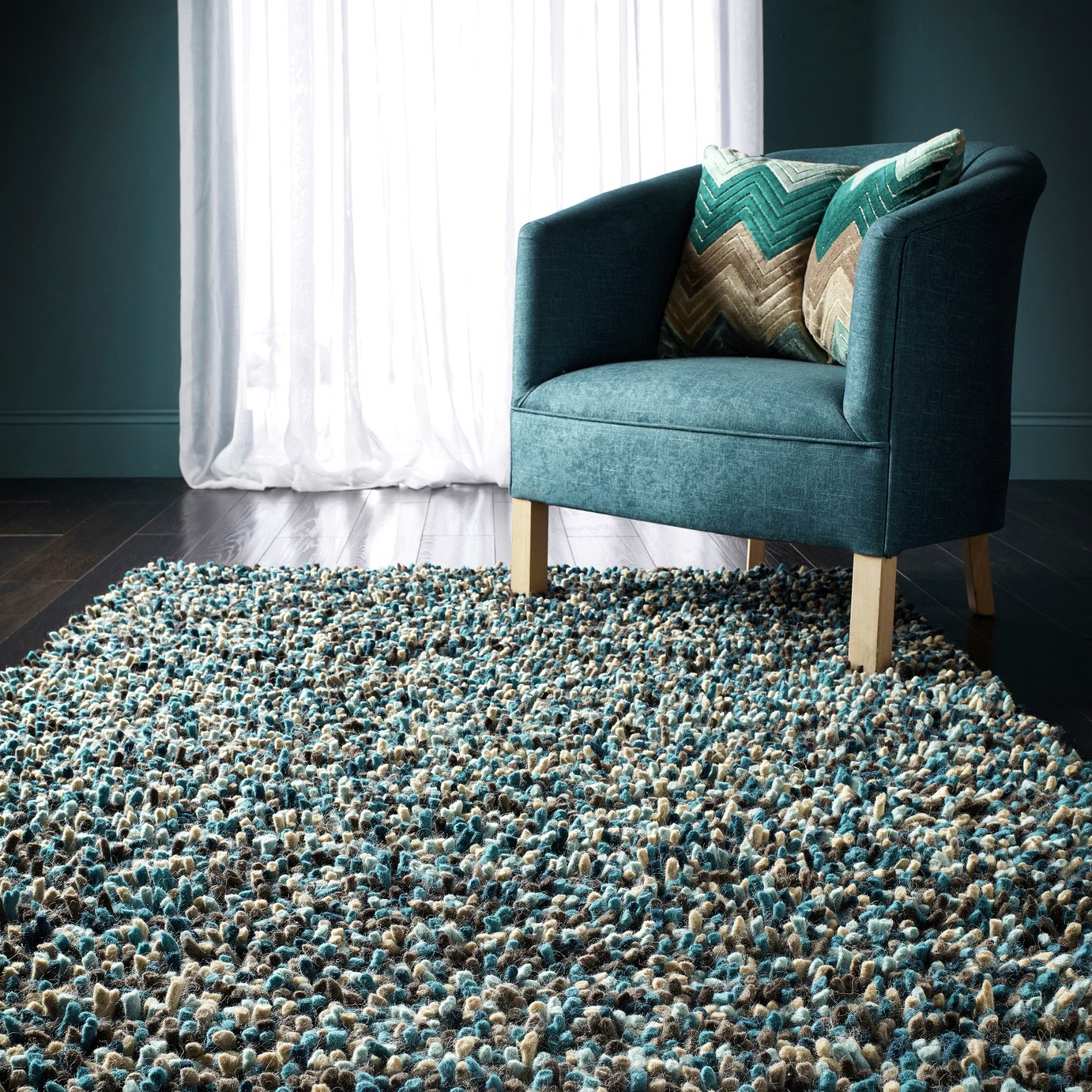 Origins Blue Wool Shaggy Rug