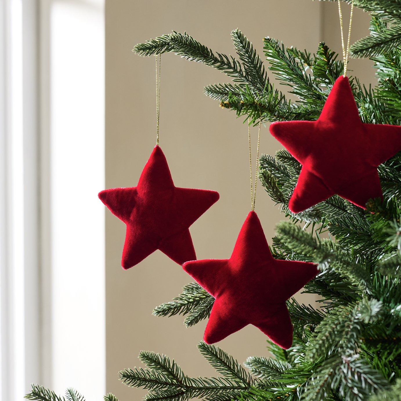 Habitat Pack of 3 Red Velvet Star Christmas Ornament