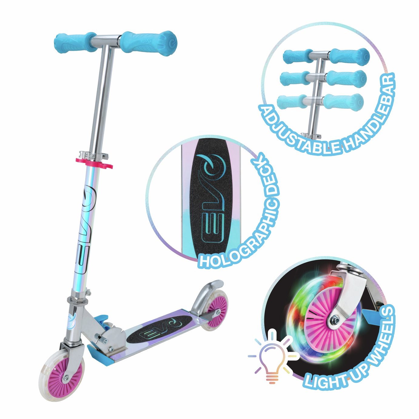 Evo Holographic Inline 2 Wheel Scooter - Pink and Blue