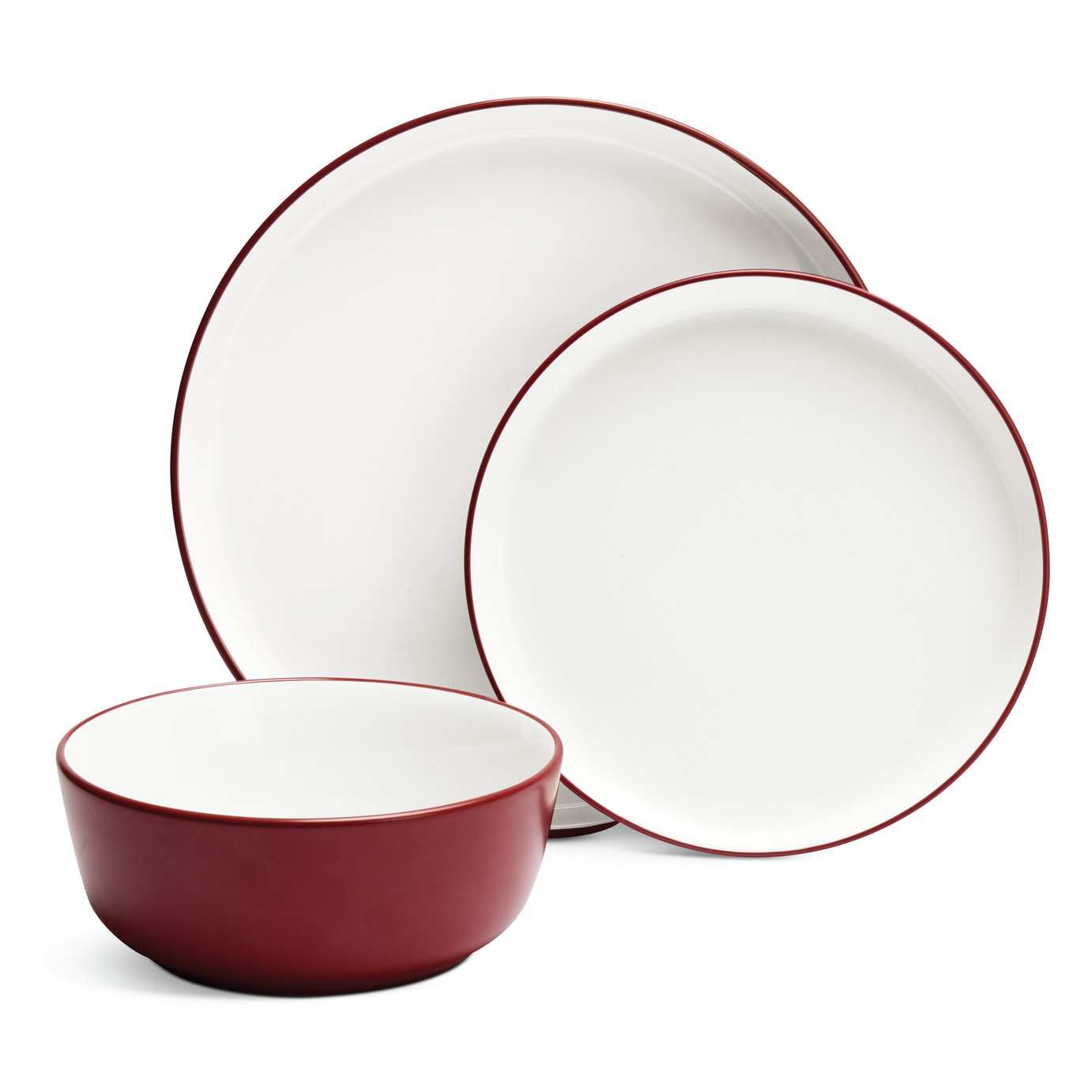 Habitat Two Tone 12 Piece Stoneware Dinner Set - Red
