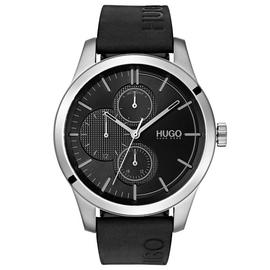 HUGO Men's Discover Black Leather Strap Watch