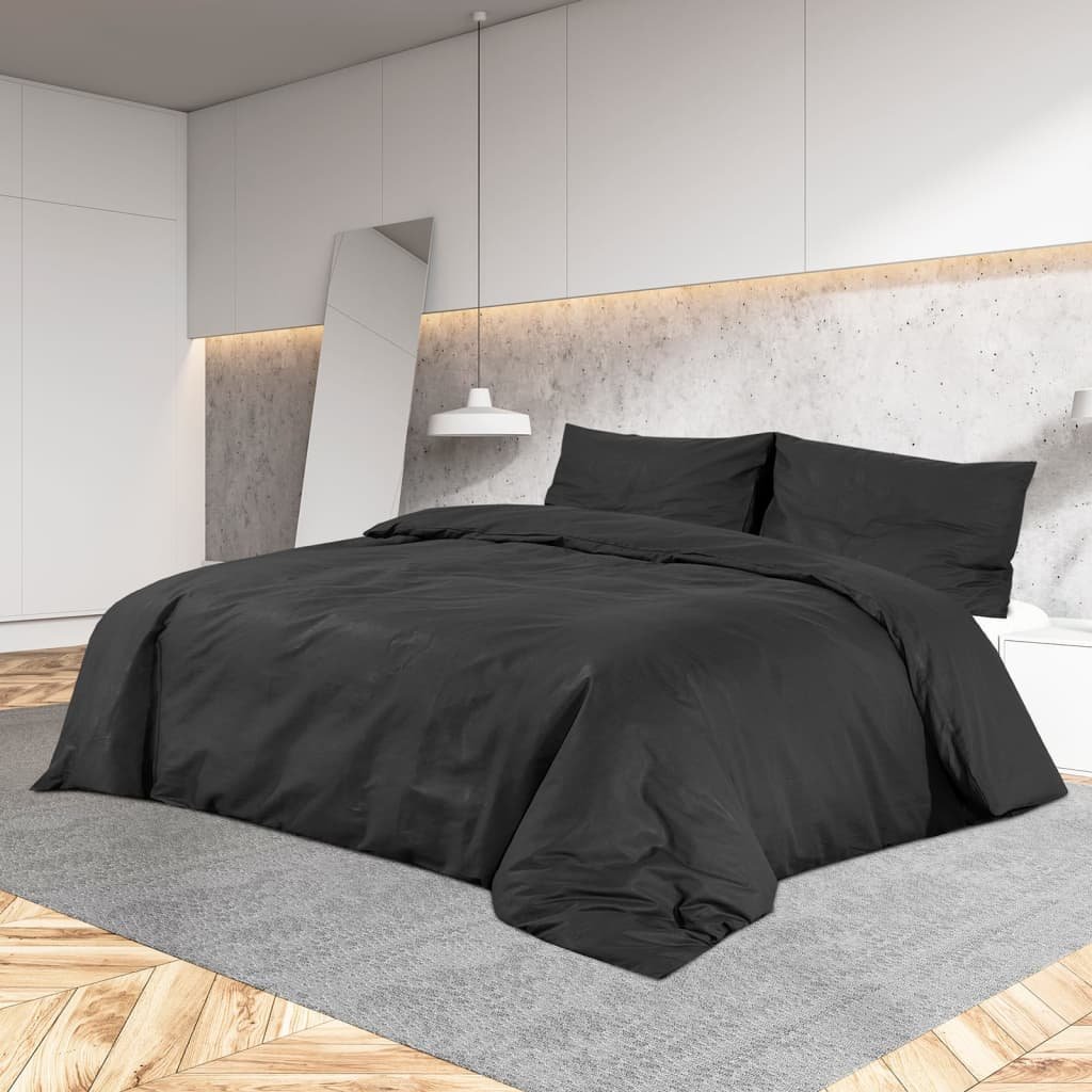 Walplus Microfibre Duvet Cover Set - Black - 225 x 220 cm