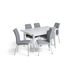 Argos Home Lyssa Gloss Extending Table & 6 Grey Milo Chairs