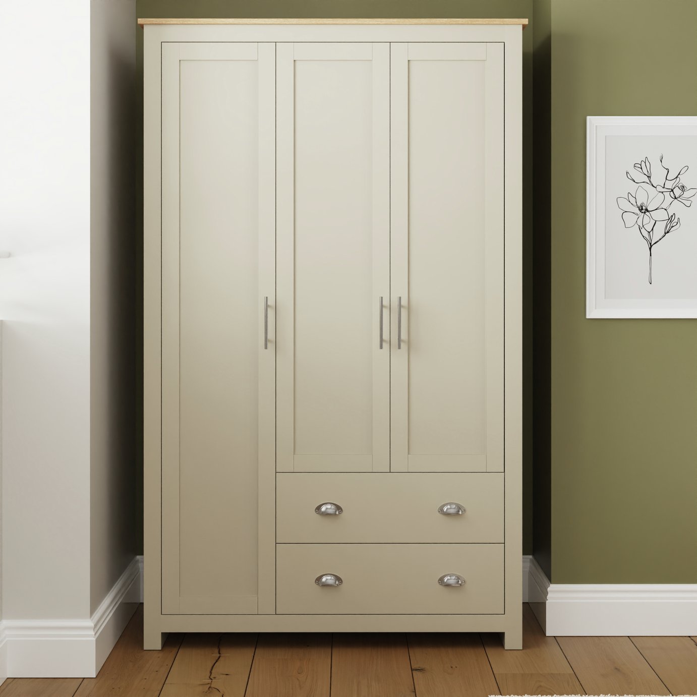 GFW Lancaster 3 Door 2 Drawer Wardrobe - Grey Oak