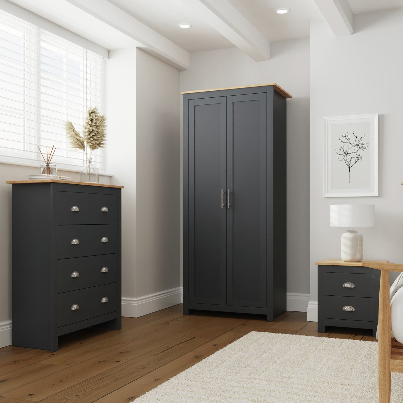GFW Lancaster 3 Piece 2 Door Wardrobe Set - Grey & Oak