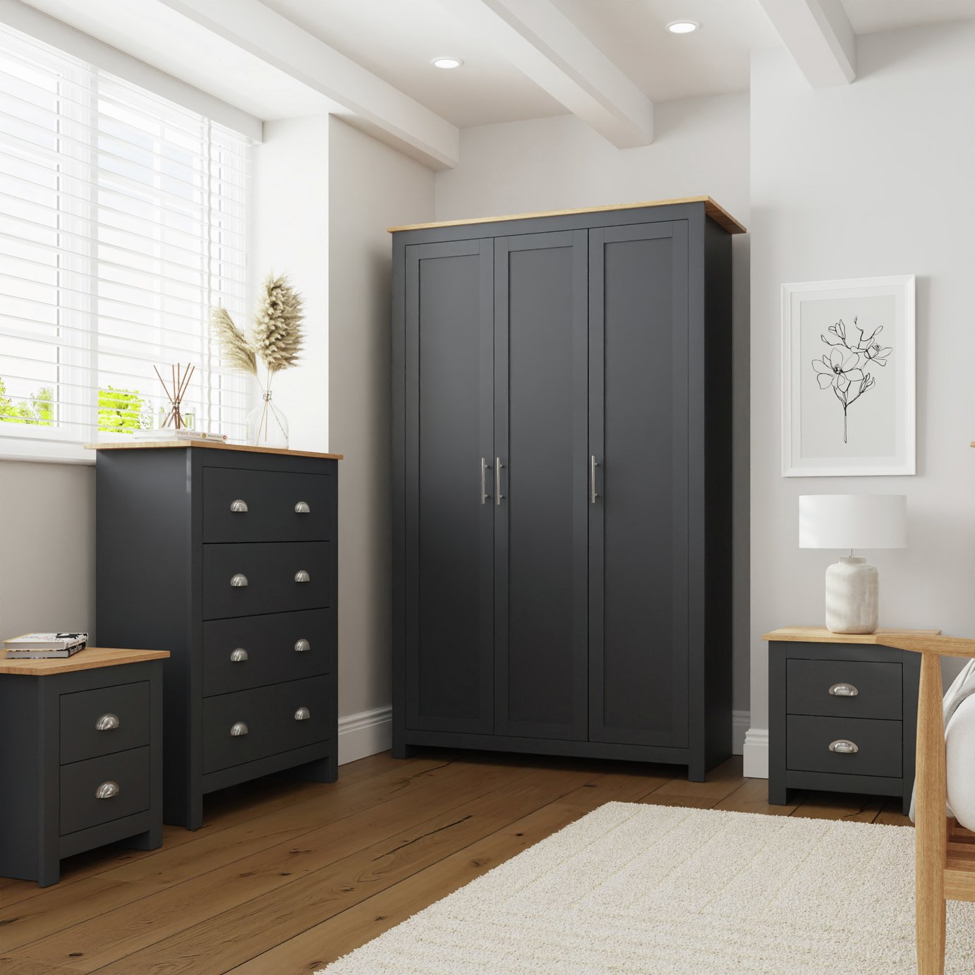 GFW Lancaster 4 Piece 3 Door Wardrobe Set