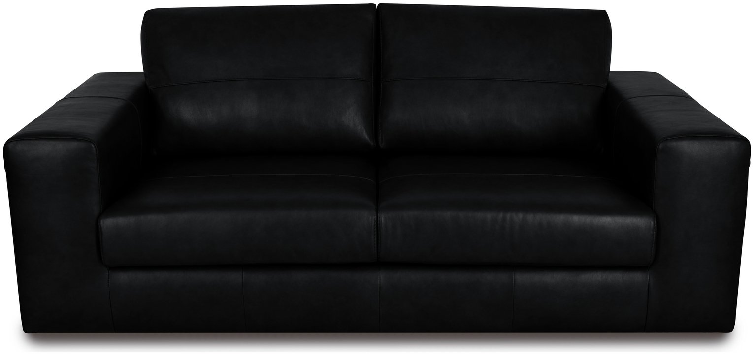 Argos Home Daly Leather Wide Arm 3 Seater Sofa - Black