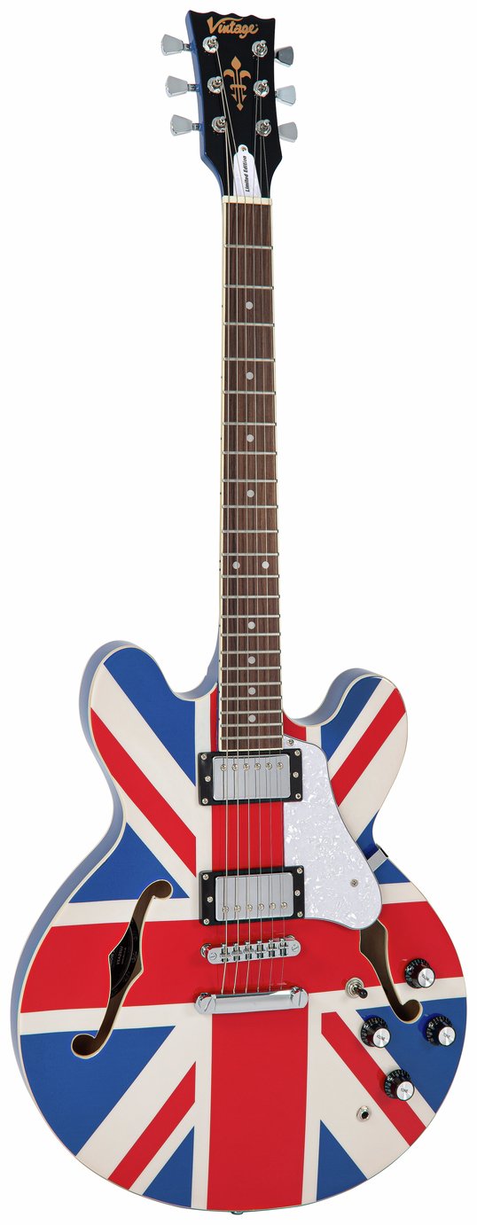 Vintage Union Jack Full Size Semi Acoustic Electric Guitar