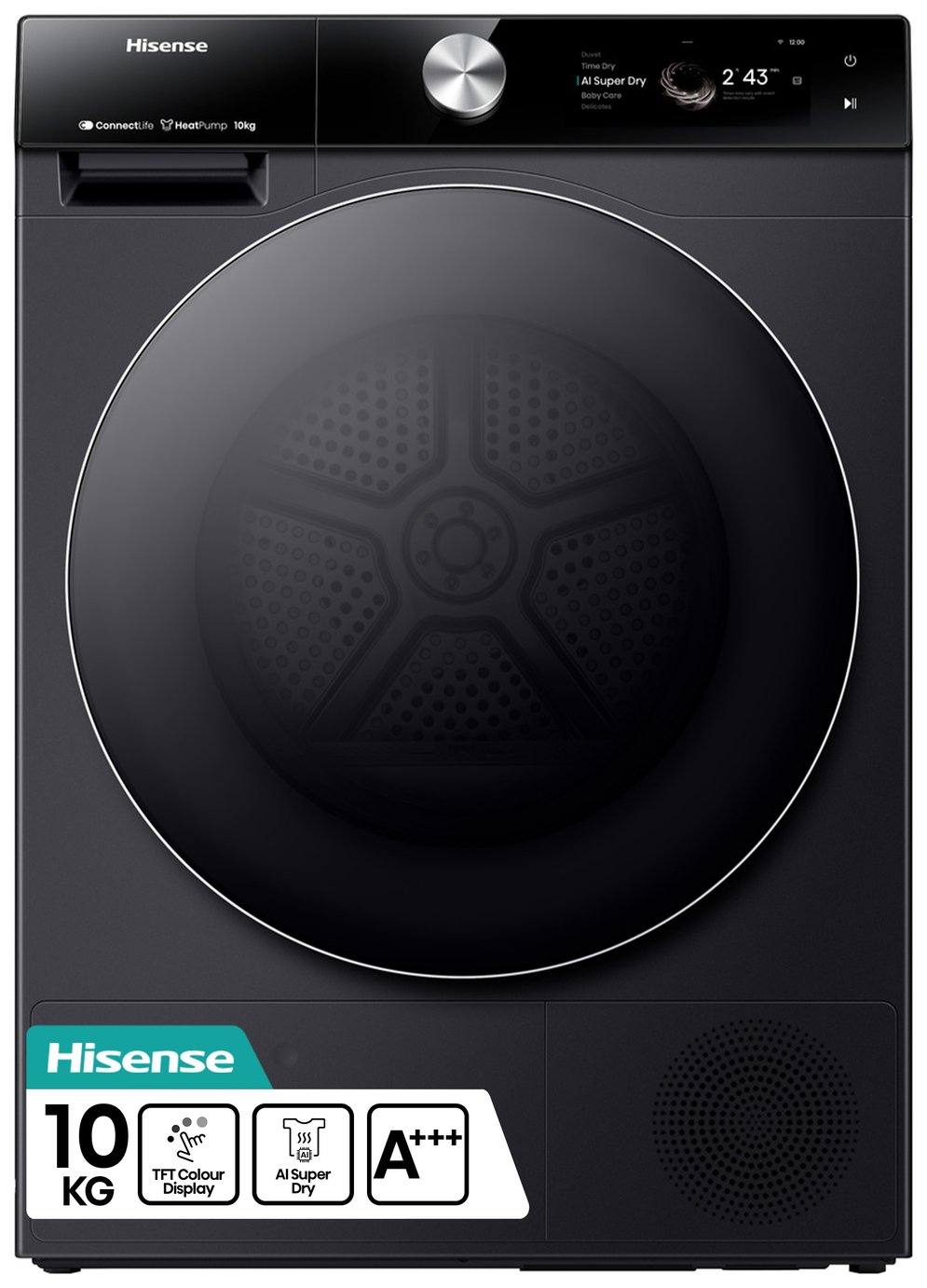 Hisense DH7S107BB 10KG Heat Pump Tumble Dryer - Black