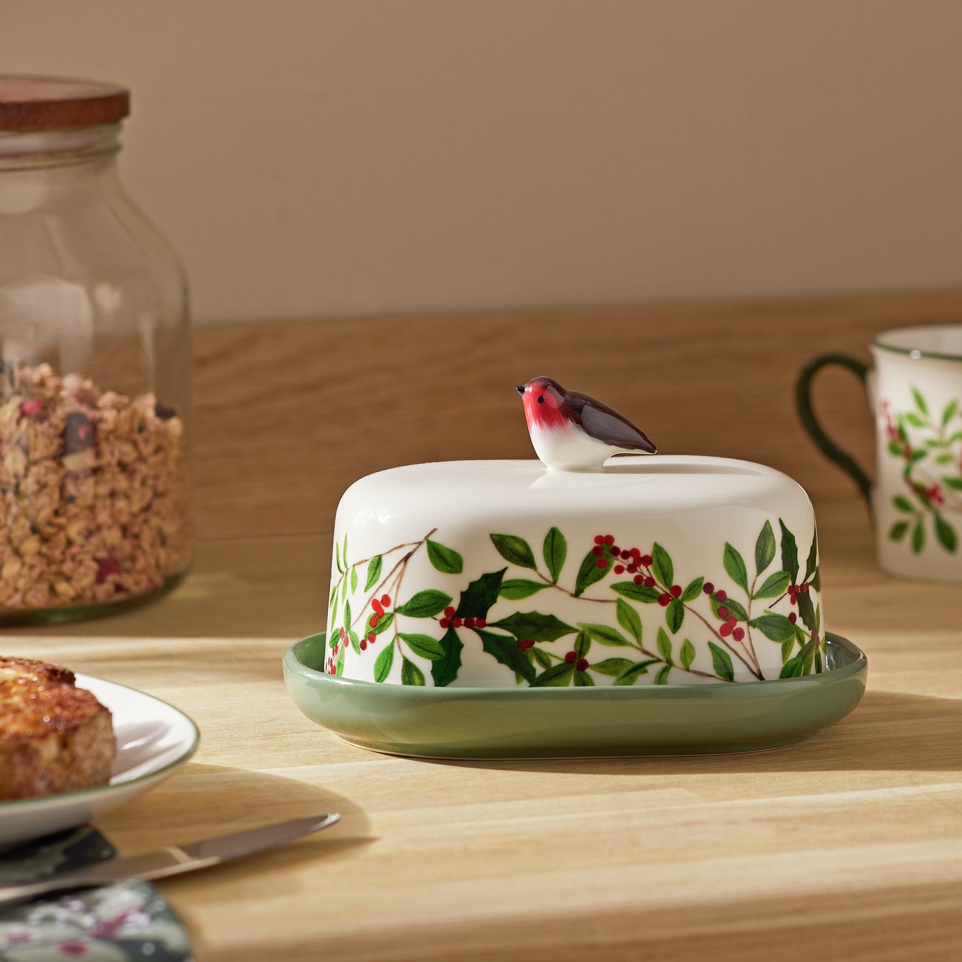 Argos Home 3D Robin Stoneware Butter Dish - Cream