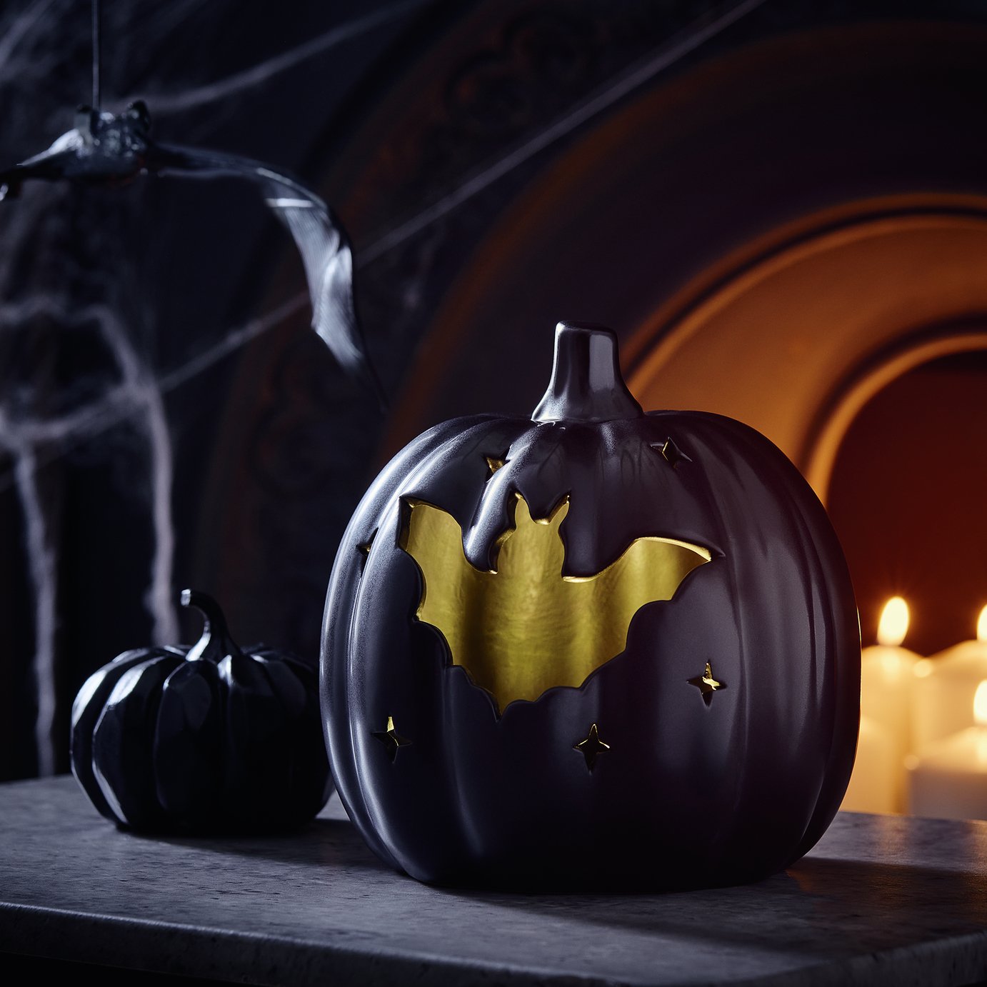 Argos Home Light Up Bat Ceramic Pumpkin Halloween Decoration