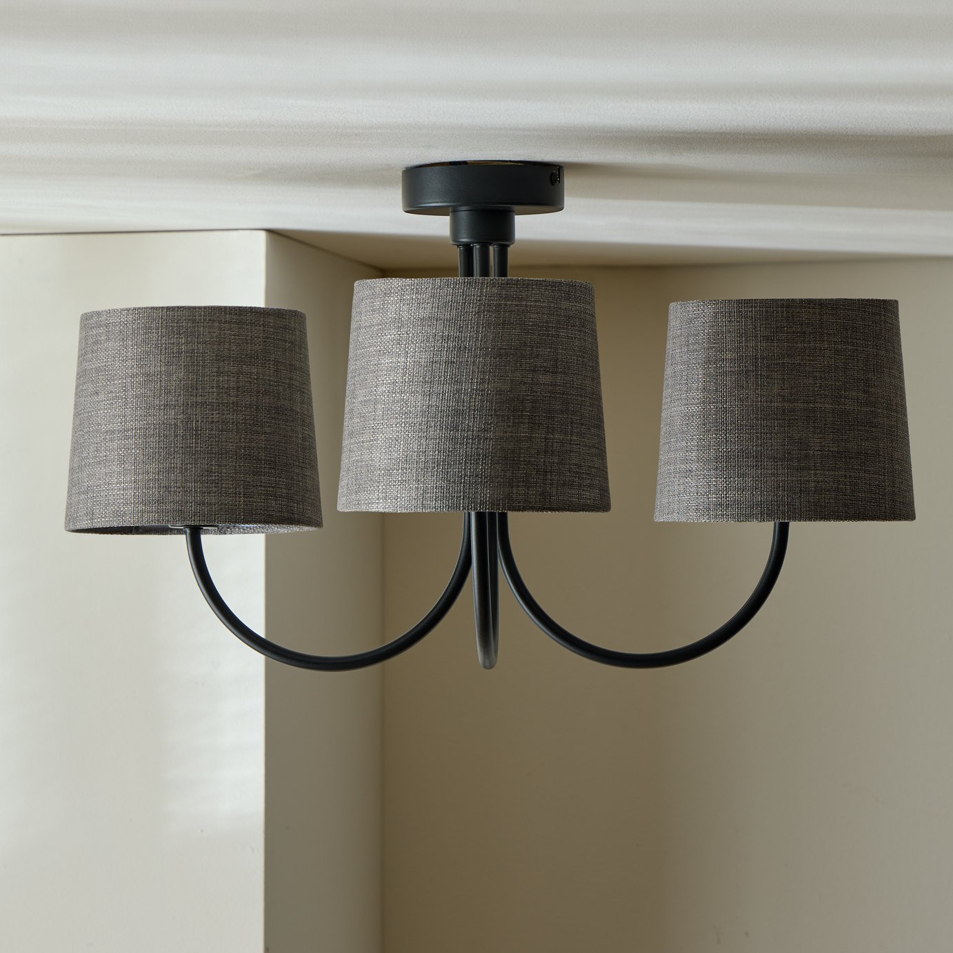 Habitat Metal 3 Light Flush Ceiling Light - Black & Grey