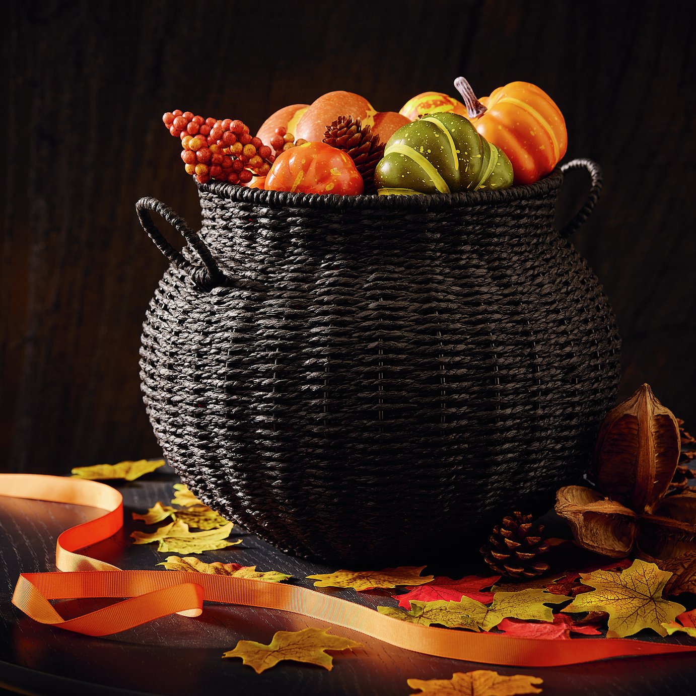 Argos Home Black Woven Cauldron Basket Halloween Decoration