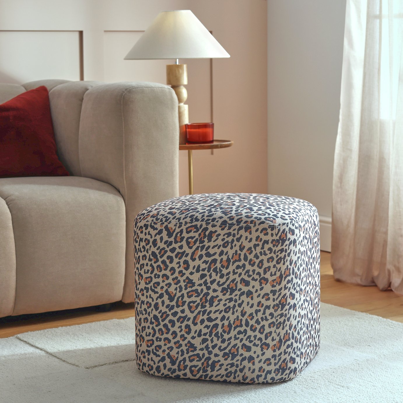 Argos Home Louise Fabric Pouffe - Leopard Print