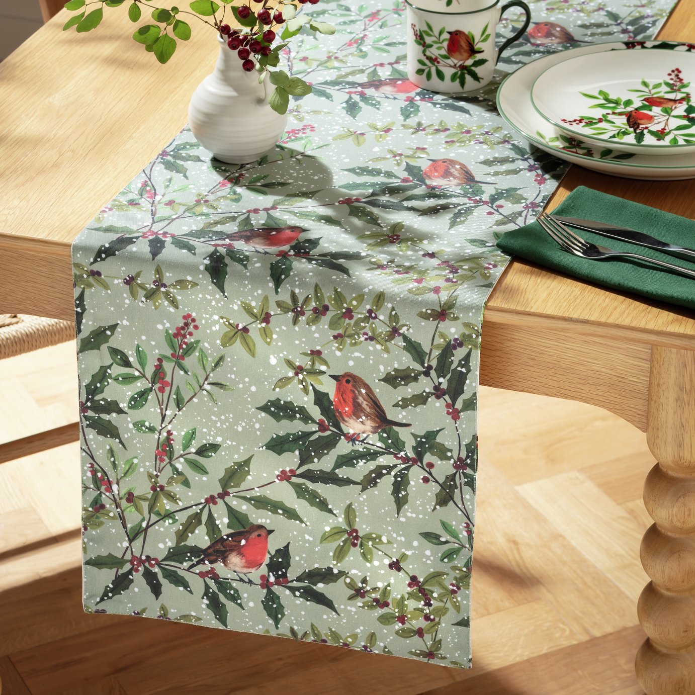 Argos Home Robin Reversible Cotton Table Runner - Green